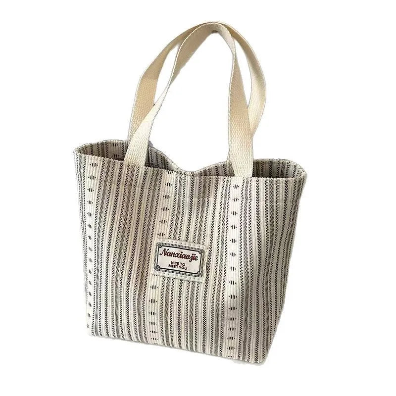 Japanese style large capacity corduroy handbag in ivory white, grey, or dark brown colour