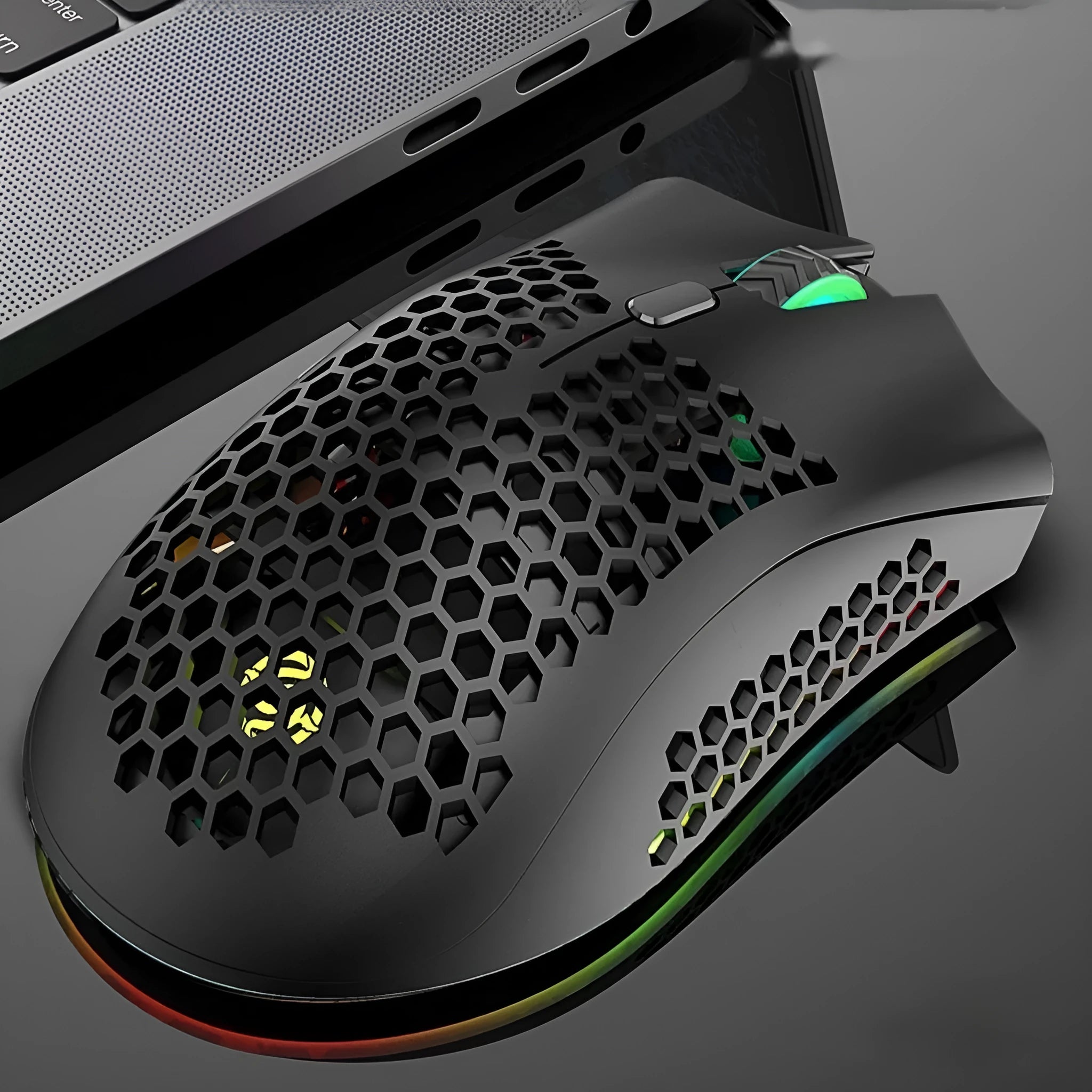Hollow-out wireless gaming mouse with luminous RGB lighting in black, cyan or white colour options