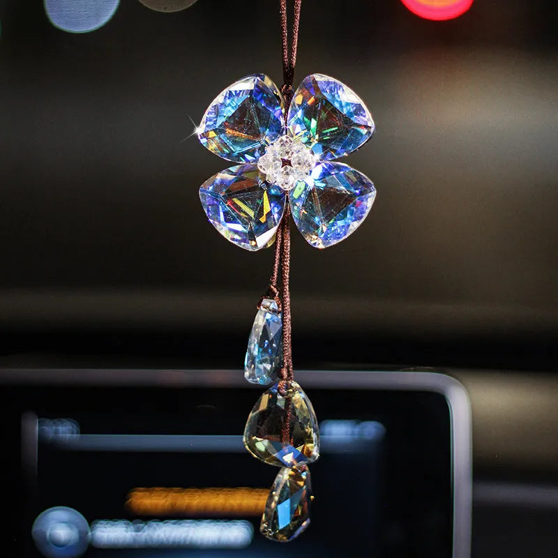 Crystal four leaf grass car pendant approximately 20cm long in four colour options