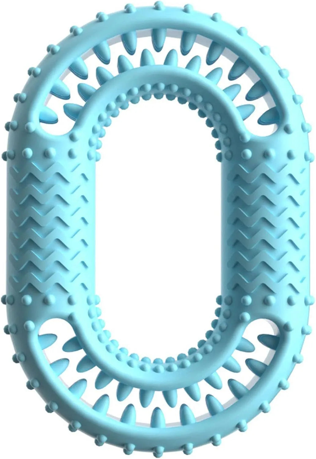 Blue resistant O-ring shaped dog chew toy for aggressive chewers on white background