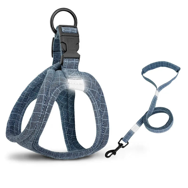 Adjustable rope leash vest style harness for dogs and cats in multiple colours, front view showing chest strap and rope material