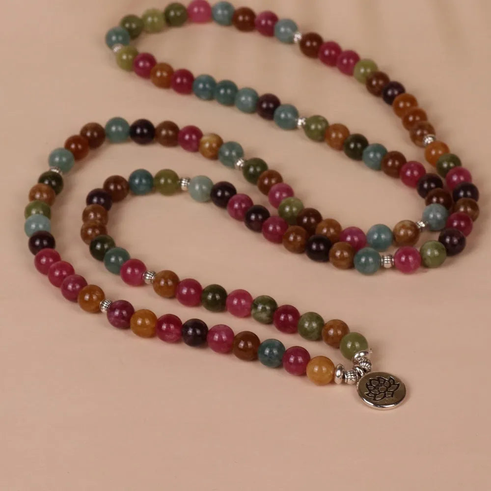 108-bead multi-layer alloy bracelet in tourmaline colour on a string.