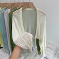 Hollow design lantern sleeve blouse in linen polyester fabric available in seven colours