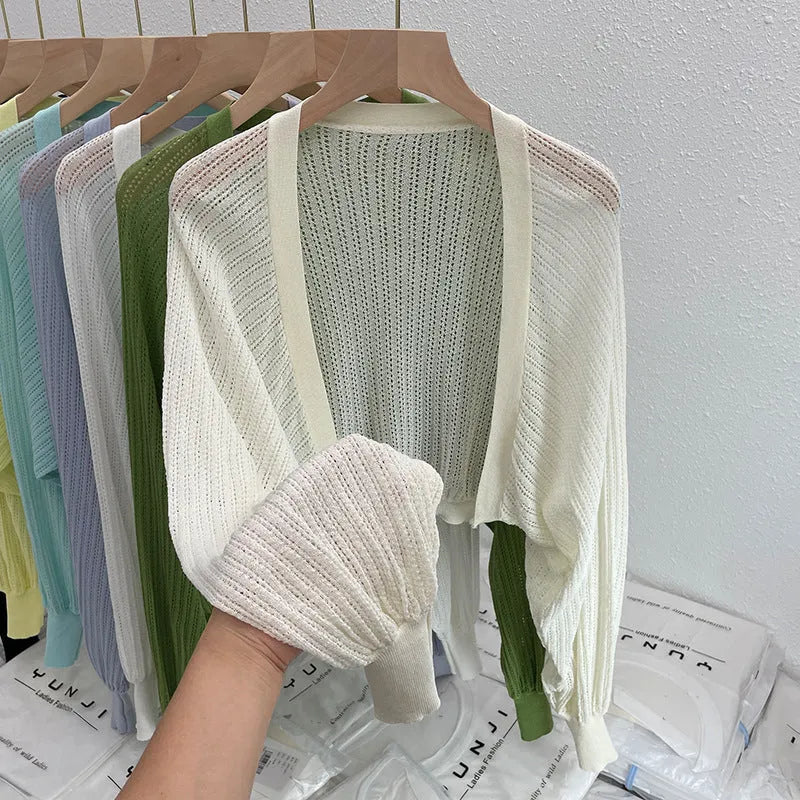 Hollow design lantern sleeve blouse in linen polyester fabric available in seven colours