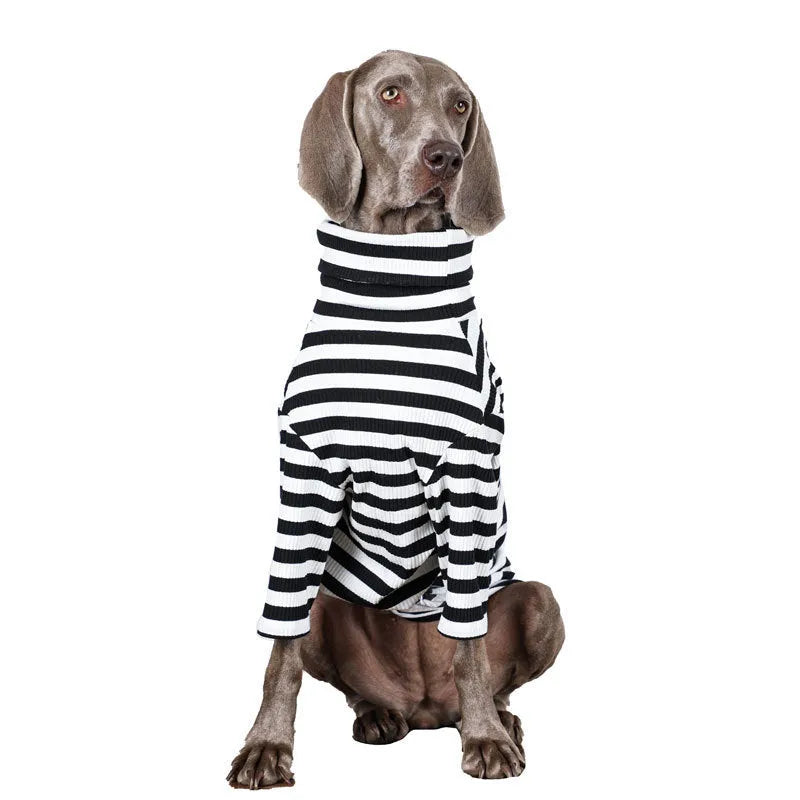Black and white thin polyester inner layer dog clothing for large breeds showing size range M to XXXL