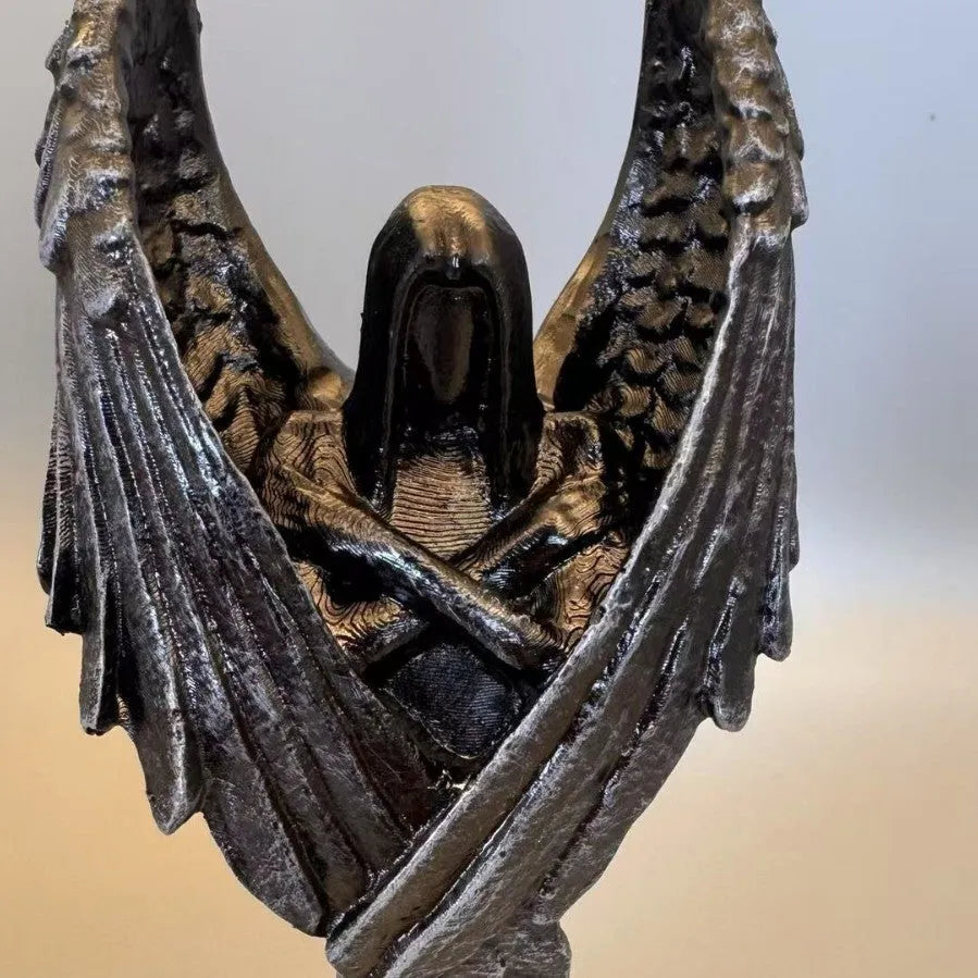 Dark angel resin statue ornament measuring 6.5cm wide by 5cm deep by 17cm tall
