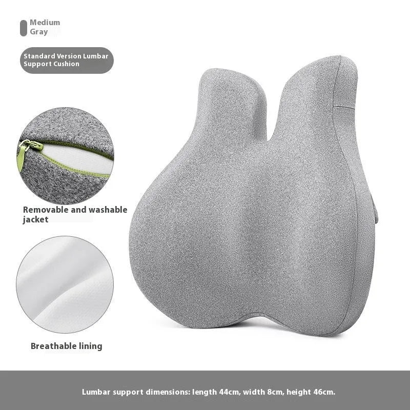 Medium grey cotton waist protection cushion and lumbar support set with adjustable top waist stretch for office chair