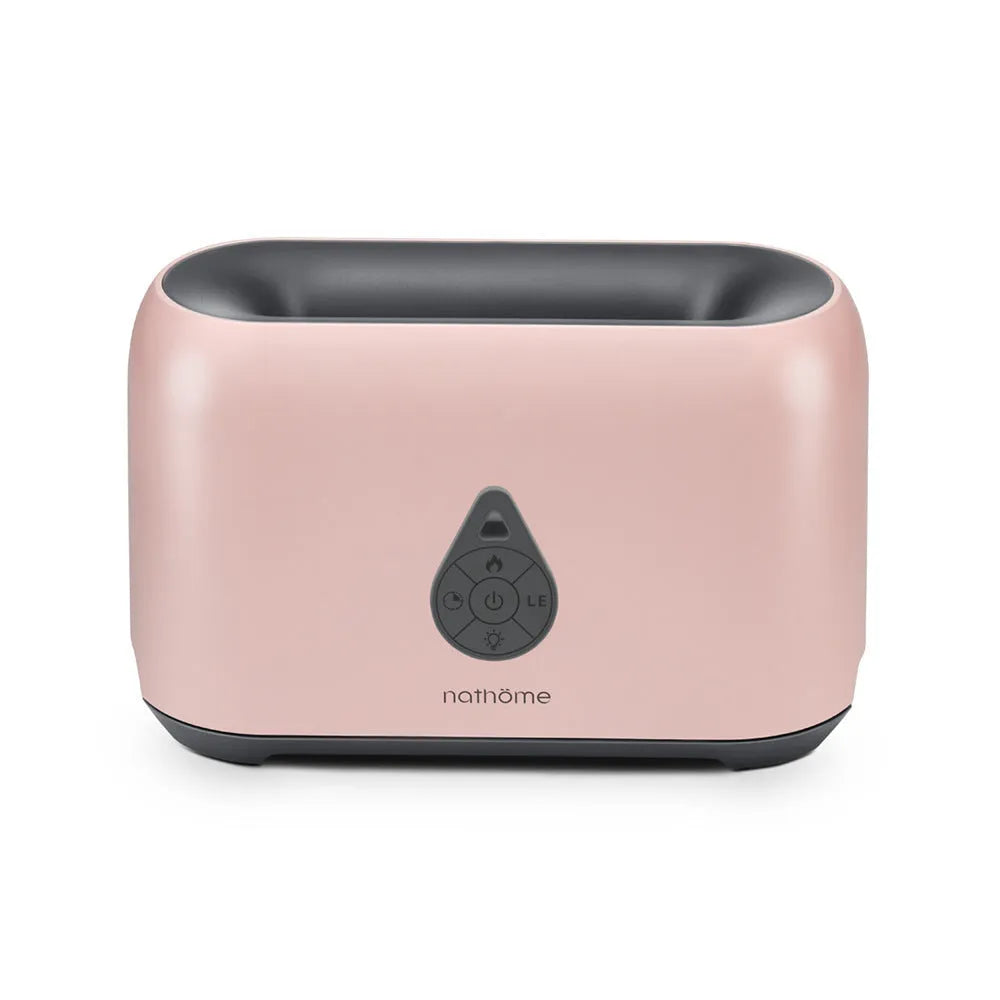 Mini remote control flame diffuser air humidifier in white with USB cable, round plastic shape