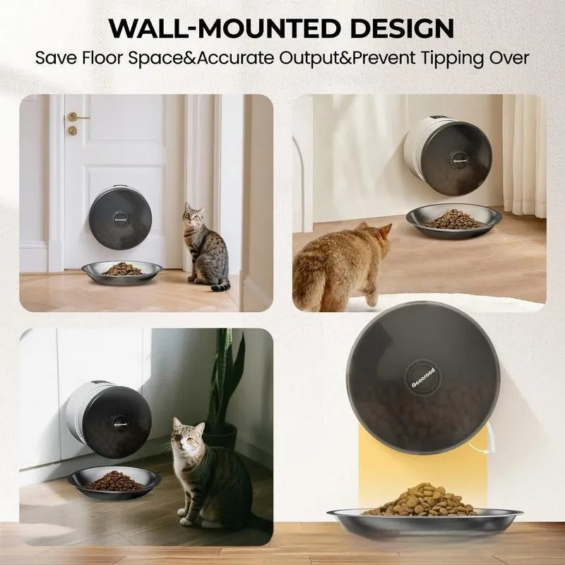 White plastic automatic pet feeder with button controls and UK plug for cats and dogs