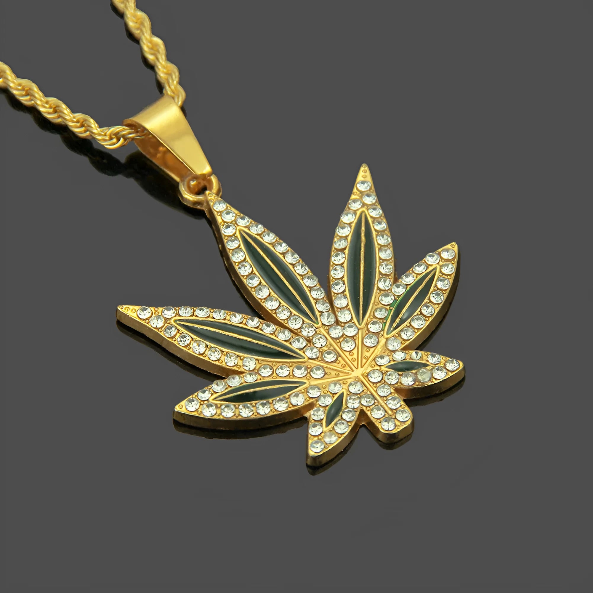 Alloy men's punk hip hop diamond-embedded maple leaves pendant necklace with rhinestone metal chain