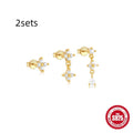 S925 sterling silver geometric zircon tassel earring set with three pairs in gold tone colours