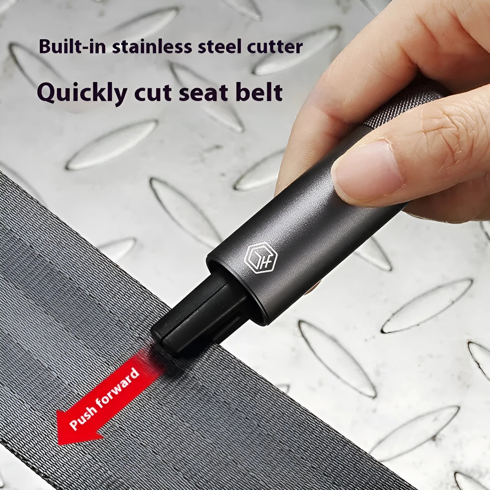 Gun grey aluminium alloy car safety hammer with window breaker and seatbelt cutter