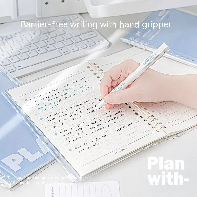 Clear A5 PVC storage folder for spiral notebooks in white or blue colour