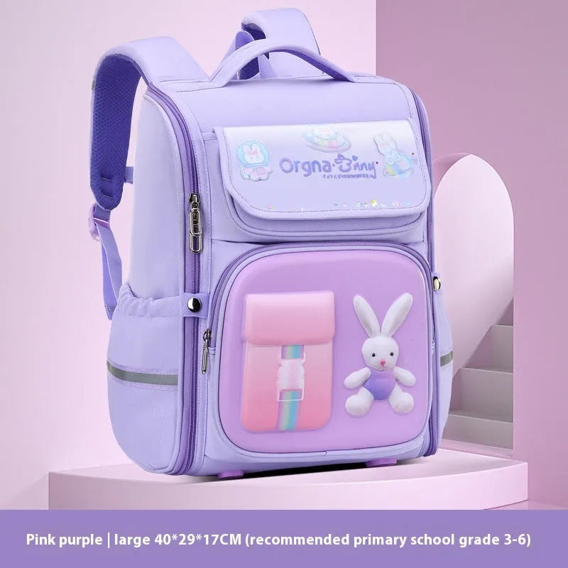 Children's cartoon backpack with airpillow straps in Spaceman Blue or Rabbit patterns for school spine protection