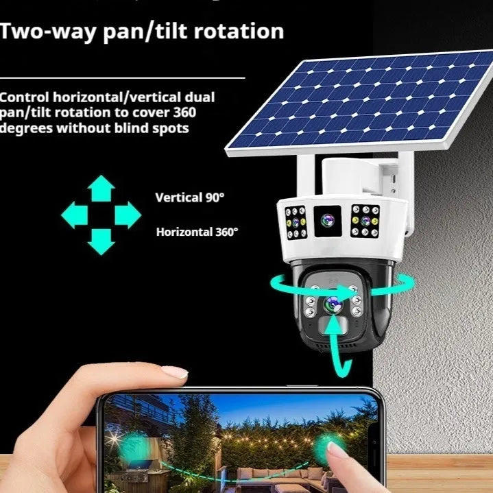 Solar binocular three-screen surveillance camera with solar panel and triple display
