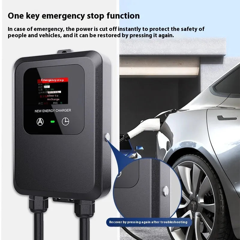 7KW AC EV charging pile with European standard gun head, colour screen or LED options, 3 M to 10 M cable