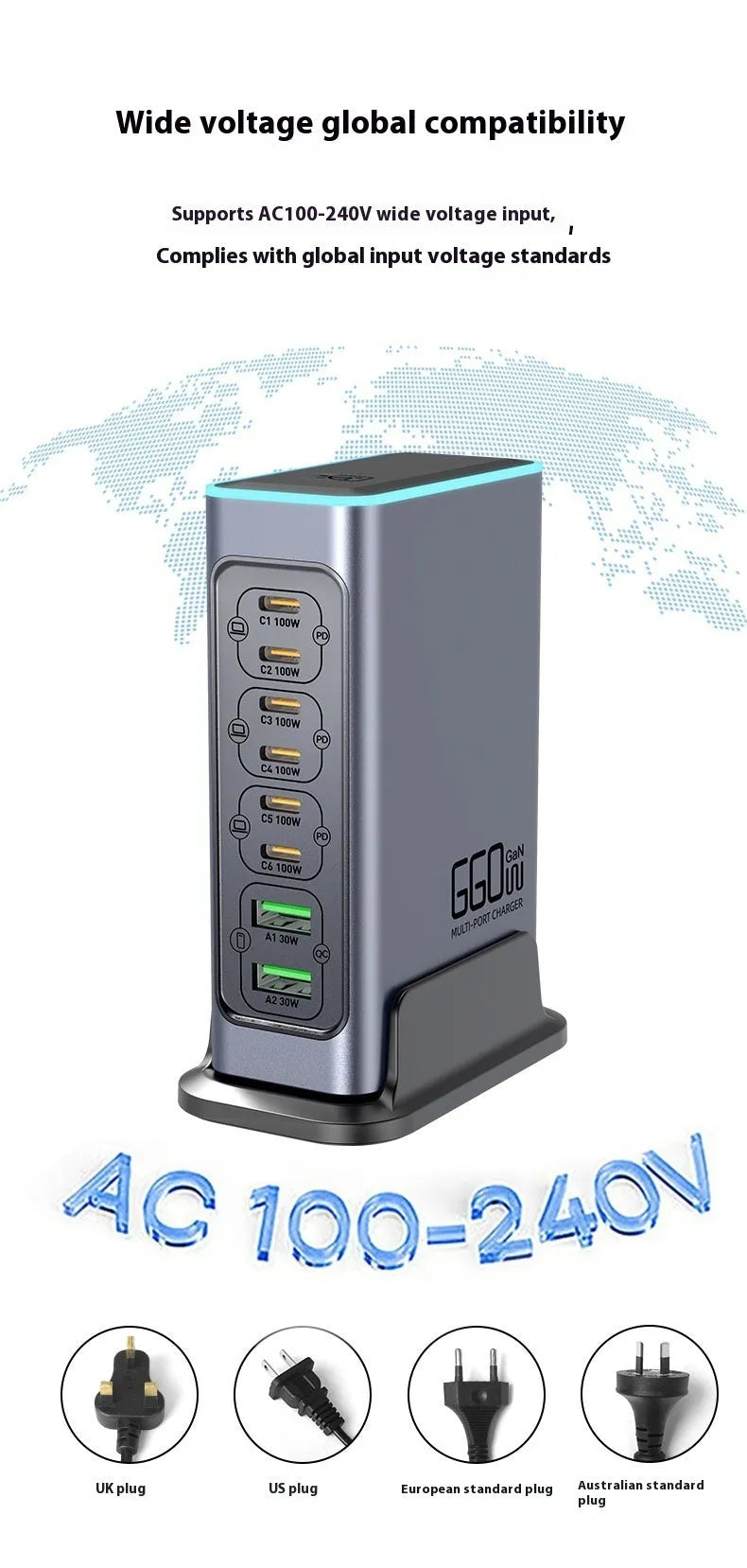 660W GaN desktop multi-port fast charger with UK plug and USB-C port.