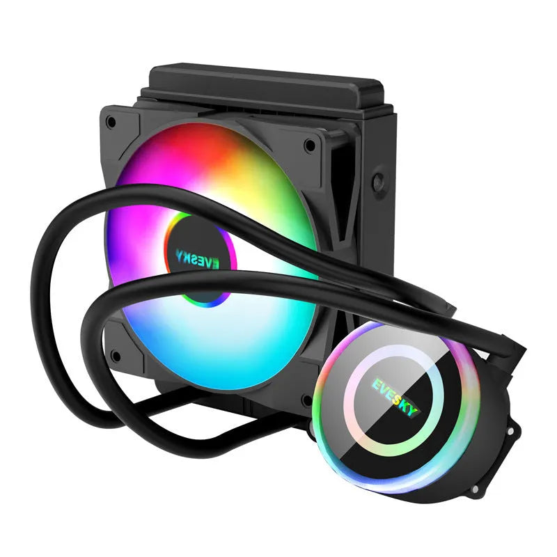 Aluminium CPU radiator with silent fan, showing multi-angle mounts and available in 120mm, 240mm, 360mm sizes