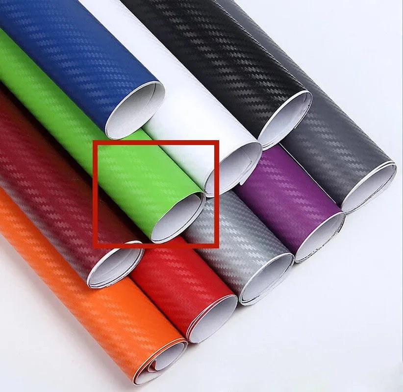 3D carbon fibre car sticker roll in eight colour options showing textured surface