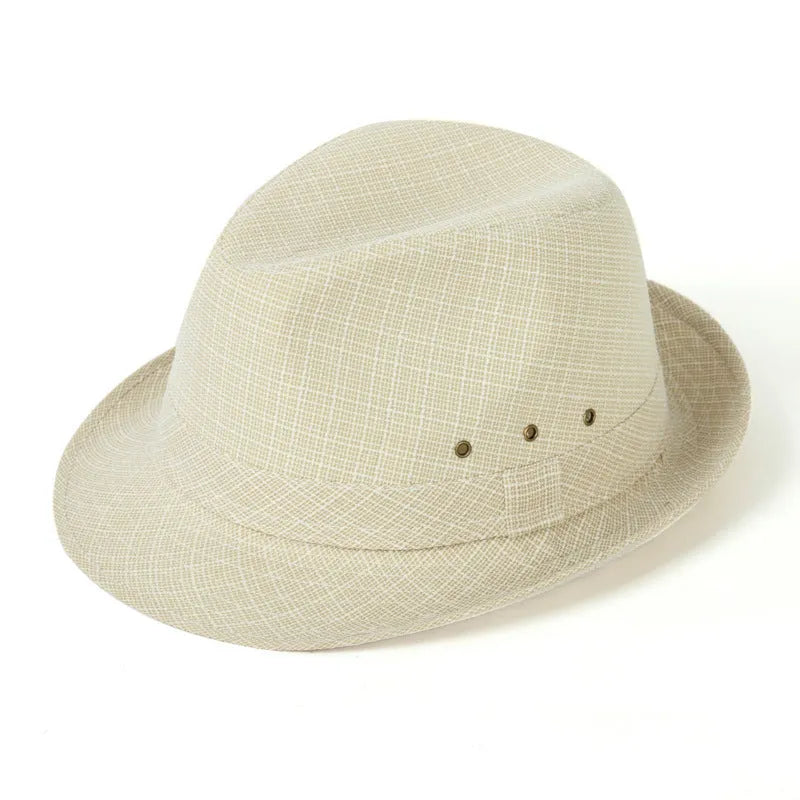 Classic brown fedora hat with structured crown and wide brim on a wooden stand