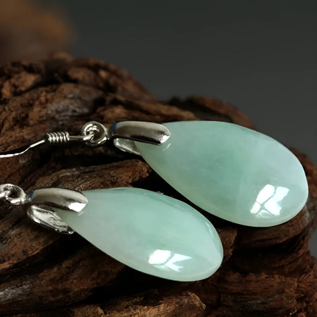 Natural Hetian jade water drop eardrop earrings with alloy ear needle in emerald colour