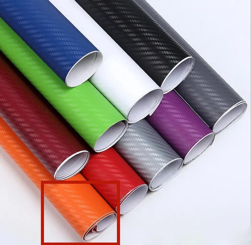 3D carbon fibre car sticker roll in eight colour options showing textured surface