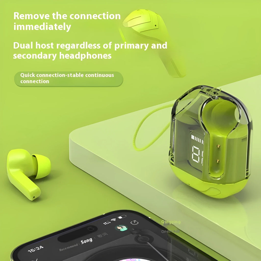 Wireless Bluetooth headset semi-in-ear sports style with transparent digital display black colour