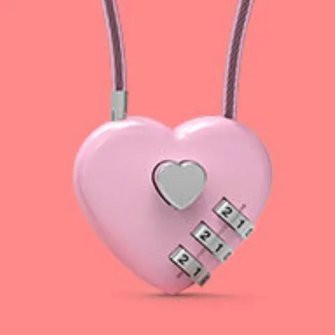 Heart-shaped ABS plastic cable lock with steel rope in multiple colour options for securing bicycle helmets.