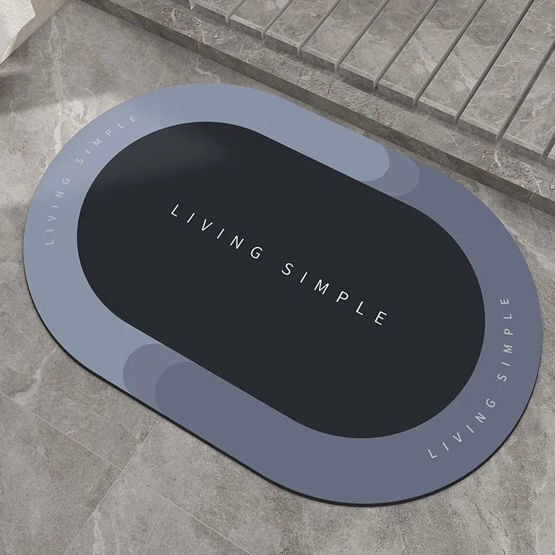 Oval and semicircle super absorbent floor mats in grey, blue, red, khaki colours with non-slip rubber backing