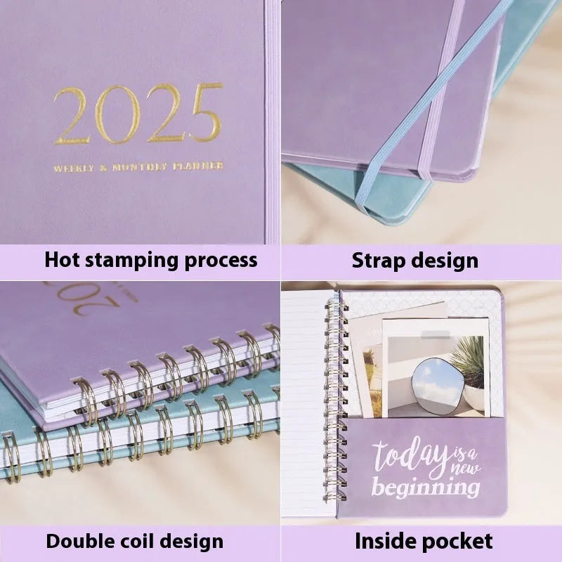 A5 size PU leather notebook with metal coil binding in a choice of solid colours.
