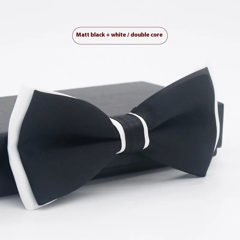 Men's solid colour flat head polyester bow tie on white background
