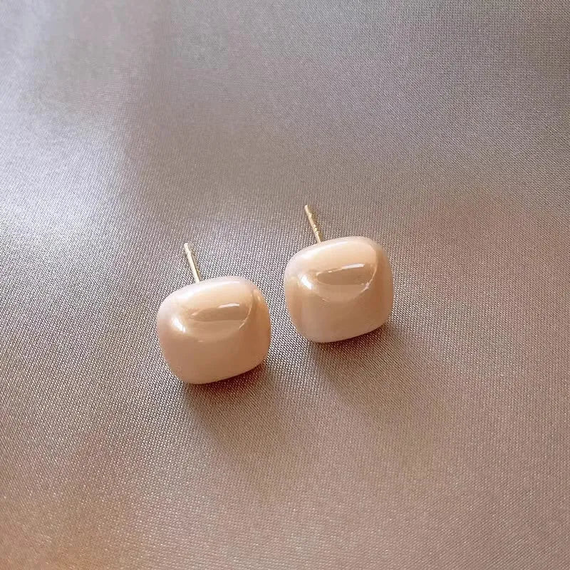Cube sugar imitation pearl earrings for women, geometric style studs with electroplating