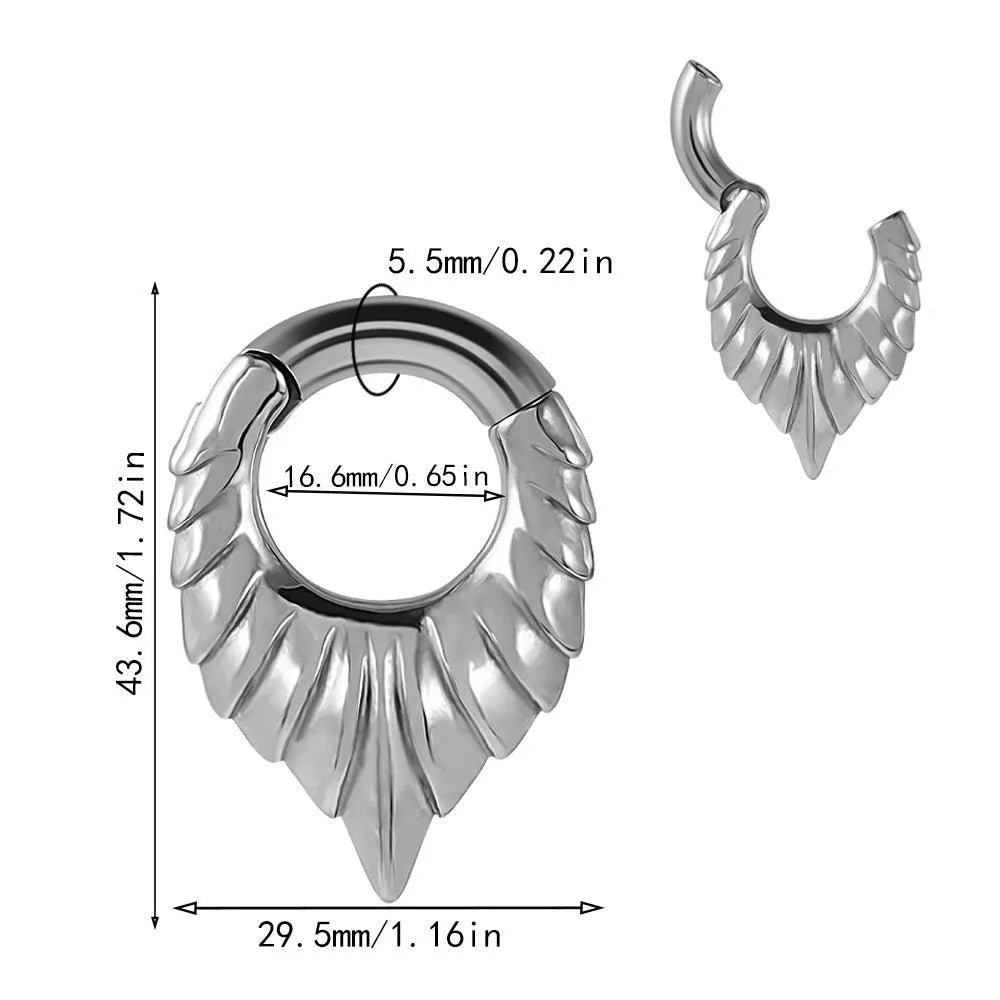 A stainless steel drop-shaped ear extender with totem detailing, shown on a plain background.