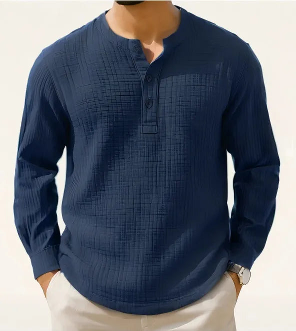 Men's slim fit long sleeve linen blend shirt with 3/4 sleeves in multiple colour options