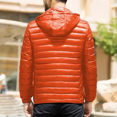 Men's lightweight quilted stand collar winter coat in black, down cotton filler, medium length 65cm, sizes M to 10XL
