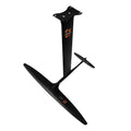 Black carbon fibre racing hydrofoil with 1051mm aluminium front wing for unpowered surfing