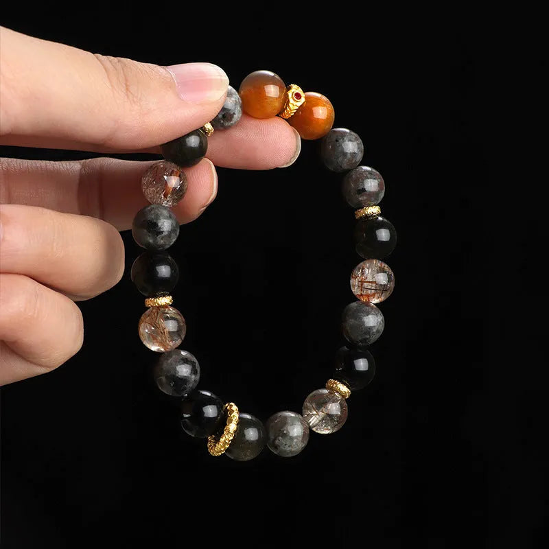 Hand-crafted black Sunstone flame stone Wukong bracelet for women and men