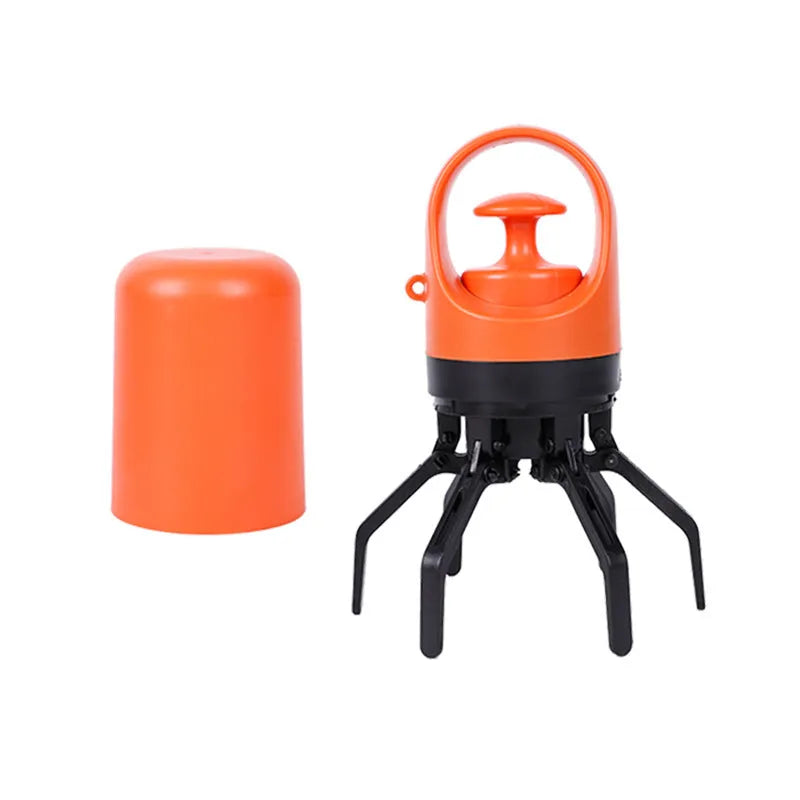Blue and orange pet pooper scooper with retractable claw and built-in bag dispenser for outdoor dog waste collection