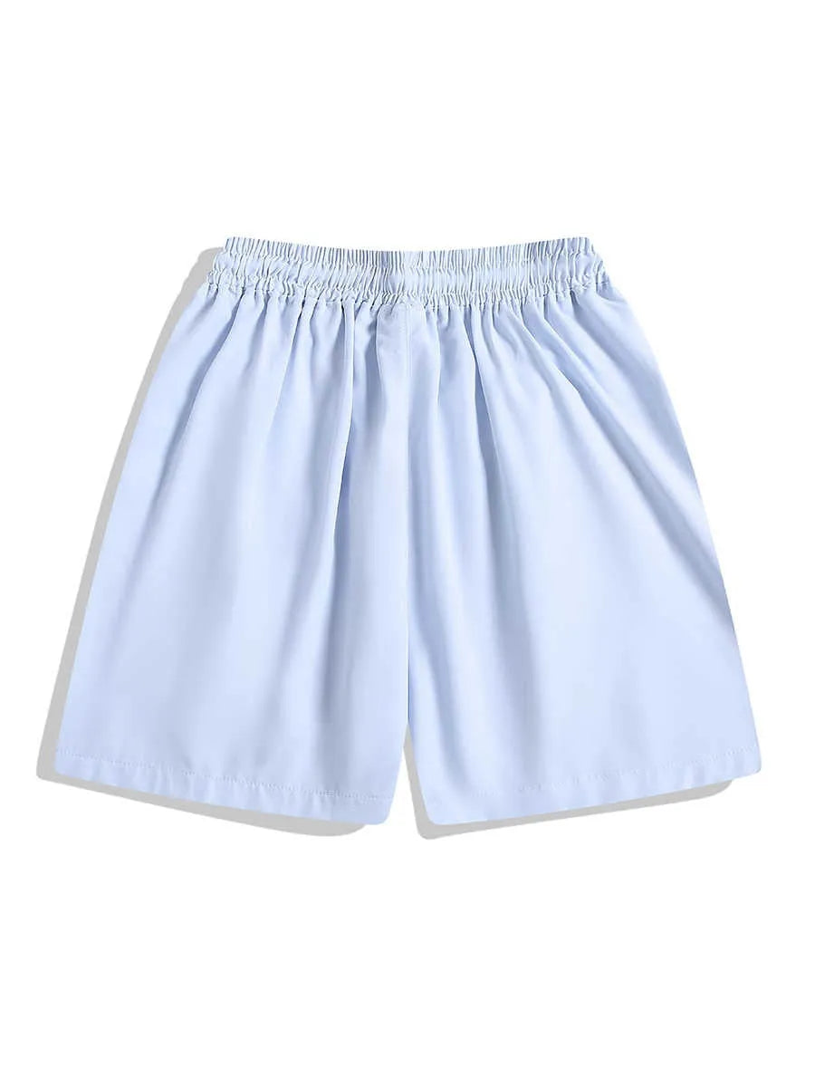 Quick-drying black and grey sports shorts with elastic waist and loose fit design