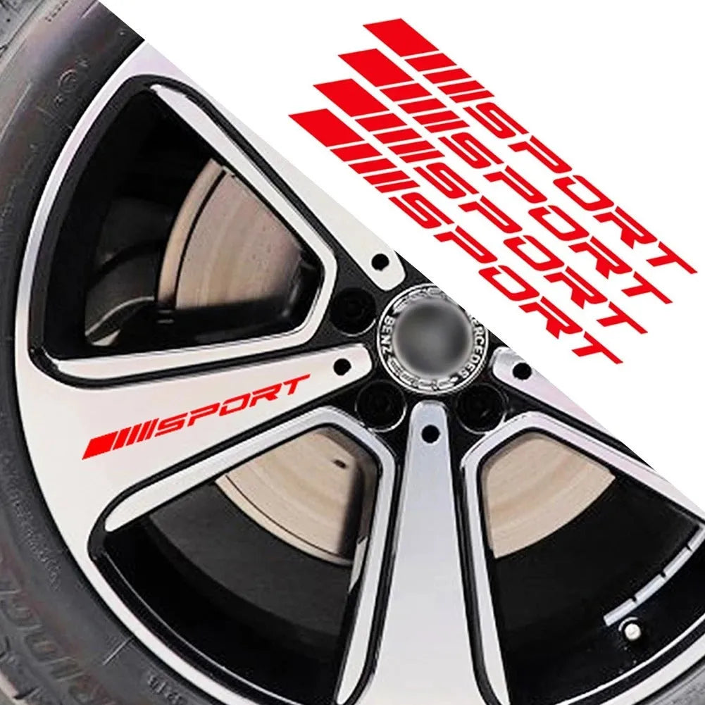10 cm by 0.7 cm PET car rim stickers in hollow design, black red white colours