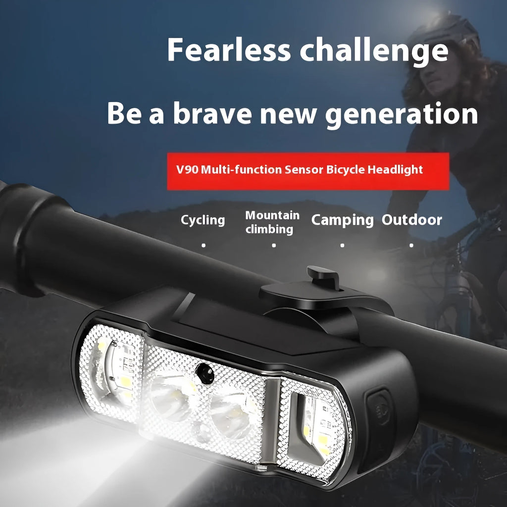 Black bicycle headlight with 350 lumen XPG-LED mounted on handlebars