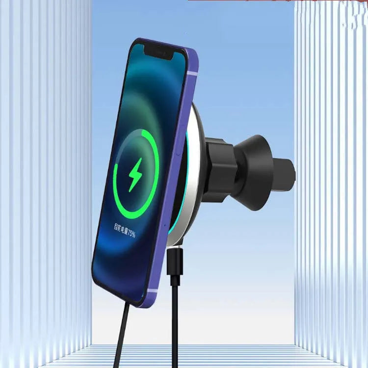 15W magnetic car wireless charger mounted on car air vent with Type-C cable