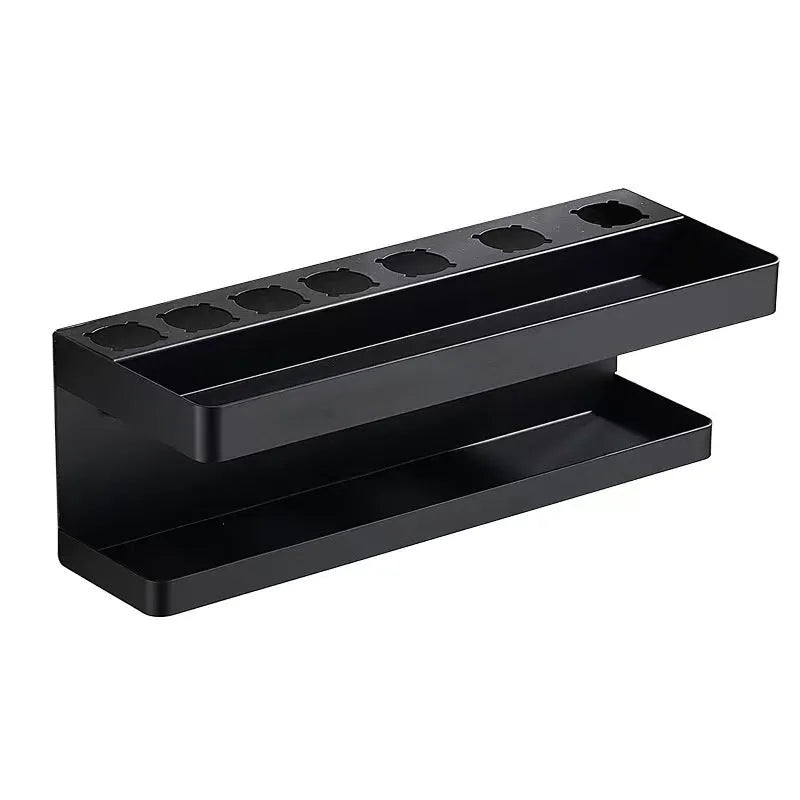 White double-layer punch-free aluminium wall rack with Marcel Waver shape for curler storage.