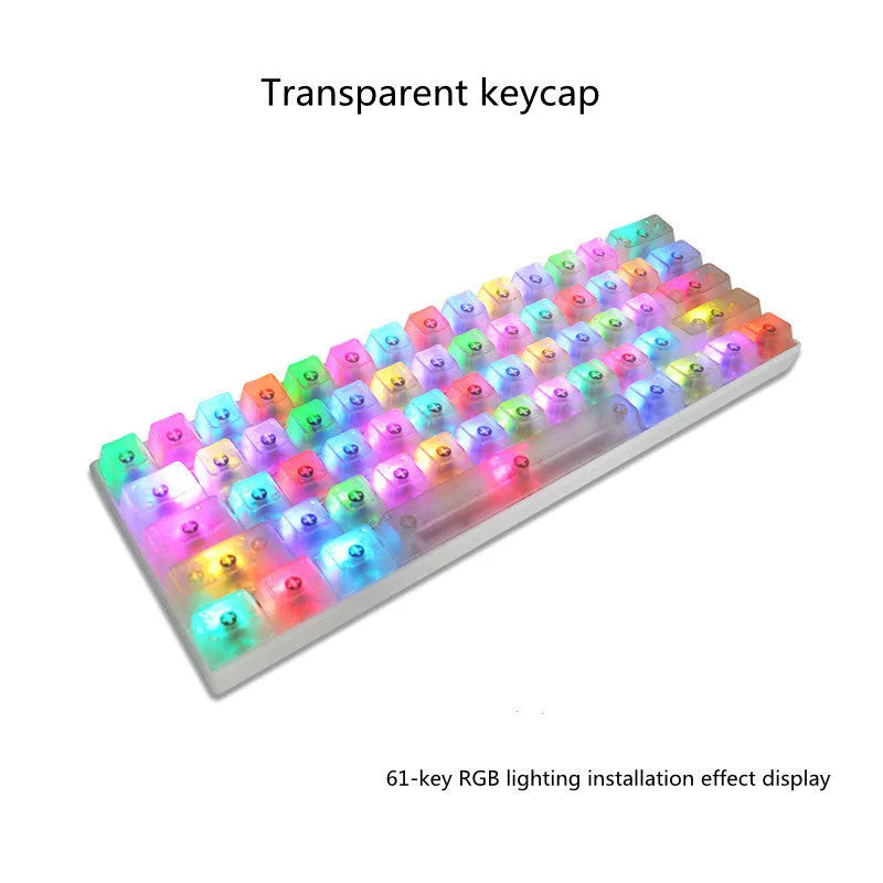 Set of 104 transparent mechanical keyboard keycaps in orange, white, blue and black colours