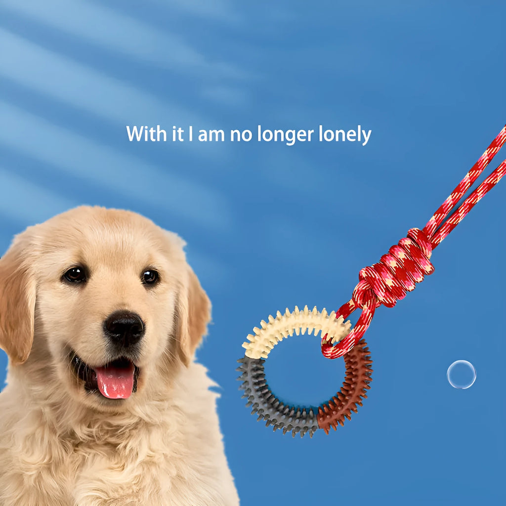 Blue, red and rose red braided rope dog toy with knots for aggressive chewing