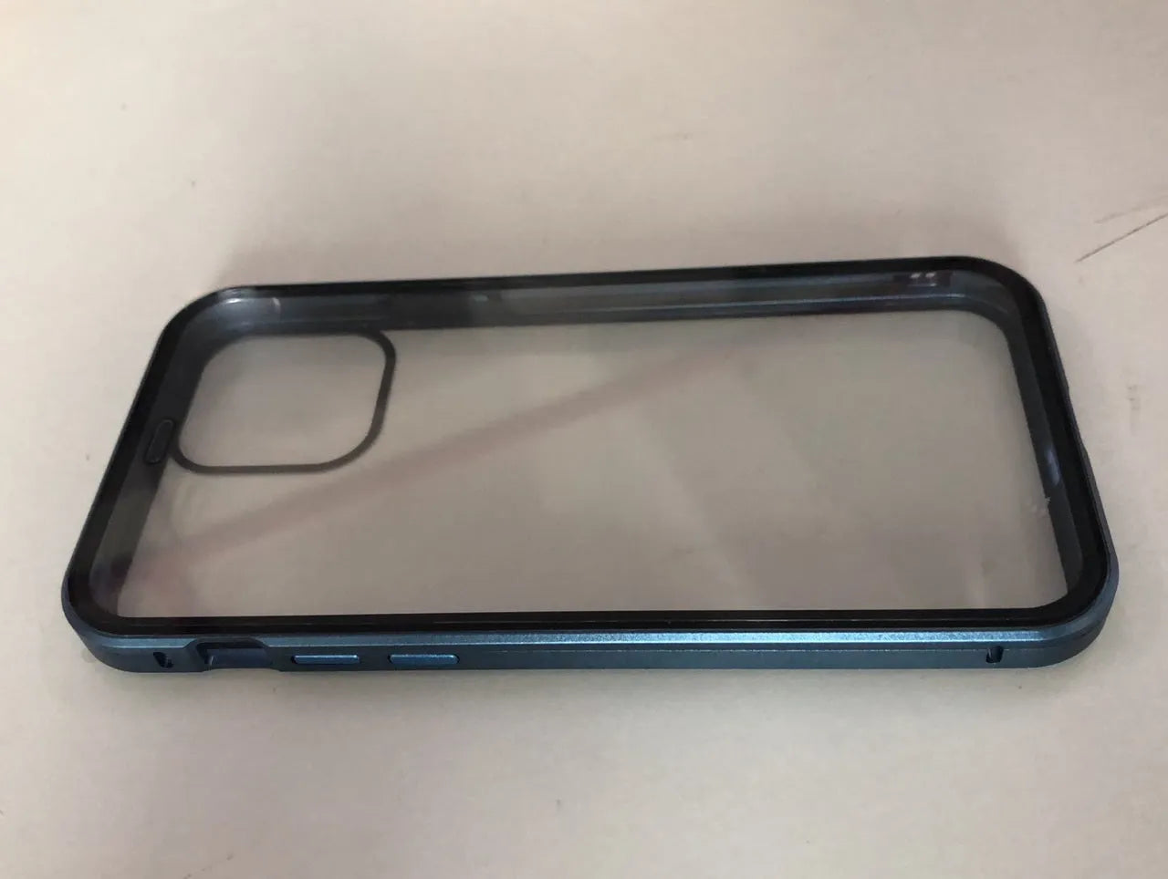 Glass anti-spy clamshell phone case in geometric design for iPhone models.