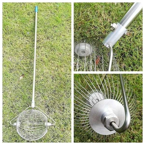 Metallic finish stainless steel golf ball picker tool with magnetic tip for retrieving golf balls