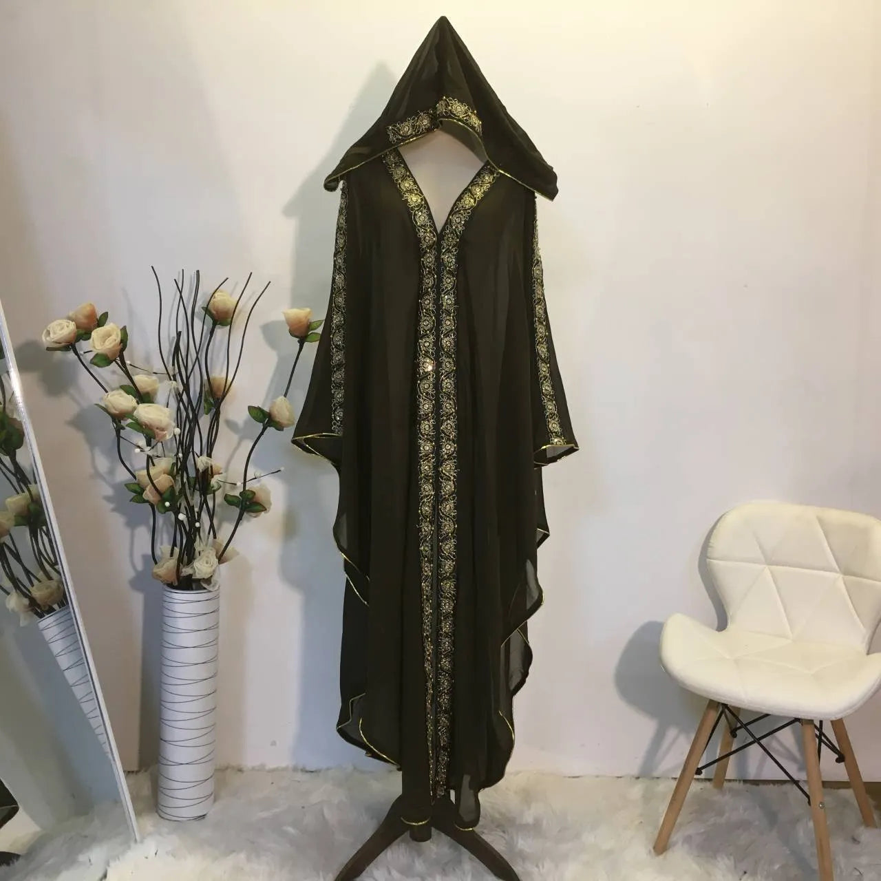 Loose-fit chiffon Muslim robe dress in black, one size, for women