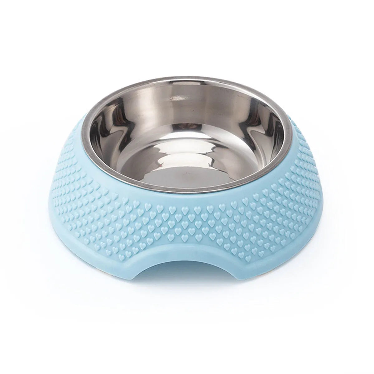 Blue stainless steel pet bowl with non-slip rubber base for cats and dogs