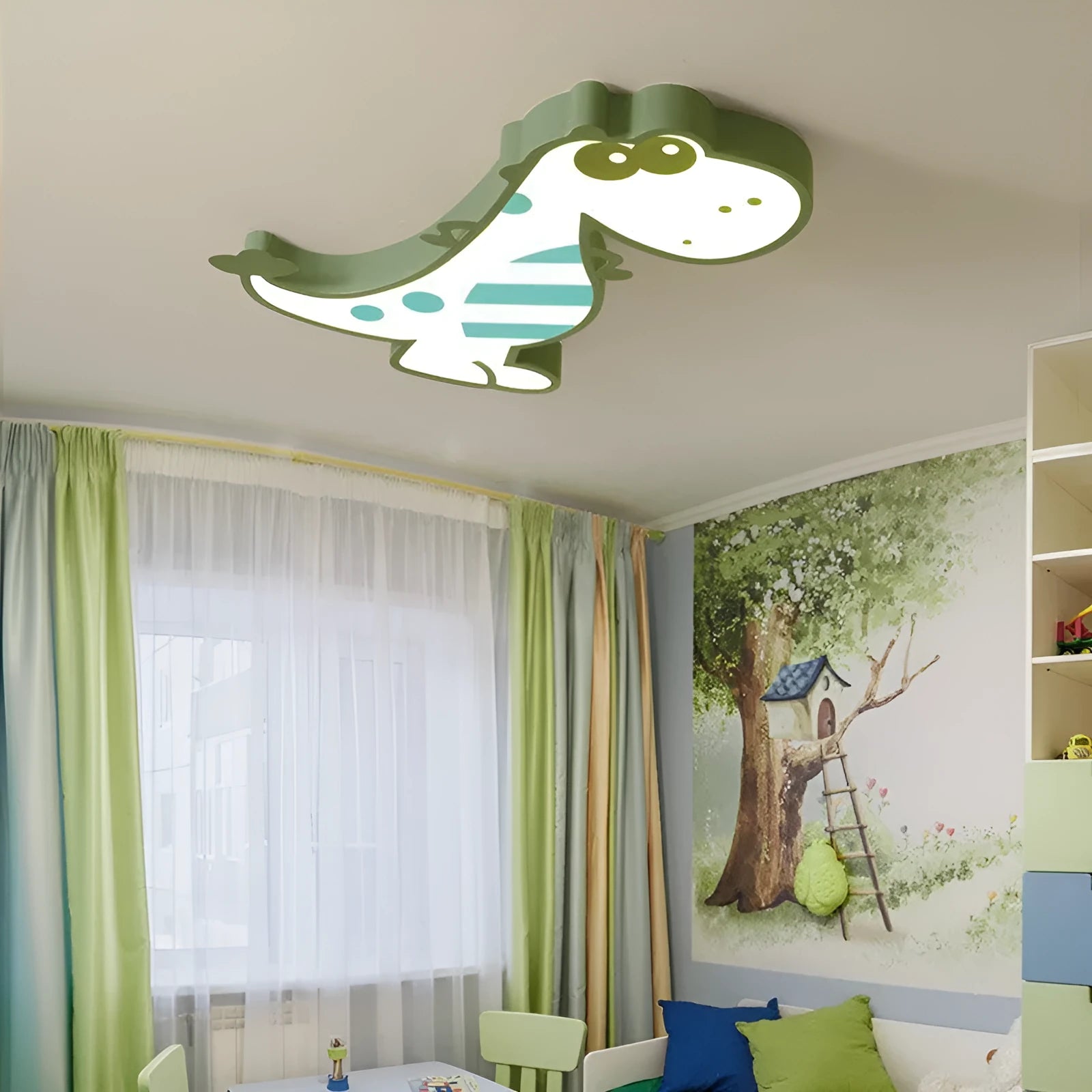 Cartoon dinosaur design ceiling light with white shade and dimmable function